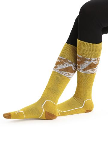 Silent Gold / Clove Women's Icebreaker Merino Ski+ Light Over the Calf Alps 3D Socks | USA 1404HAPK